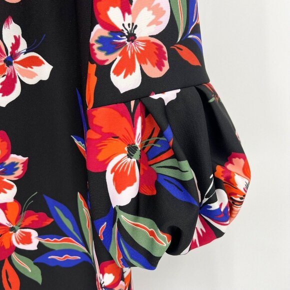 Floral Parrot Print Dress Keyhole Neckline‎ Puff Sleeve Party Cocktail Size XL - Picture 7 of 10